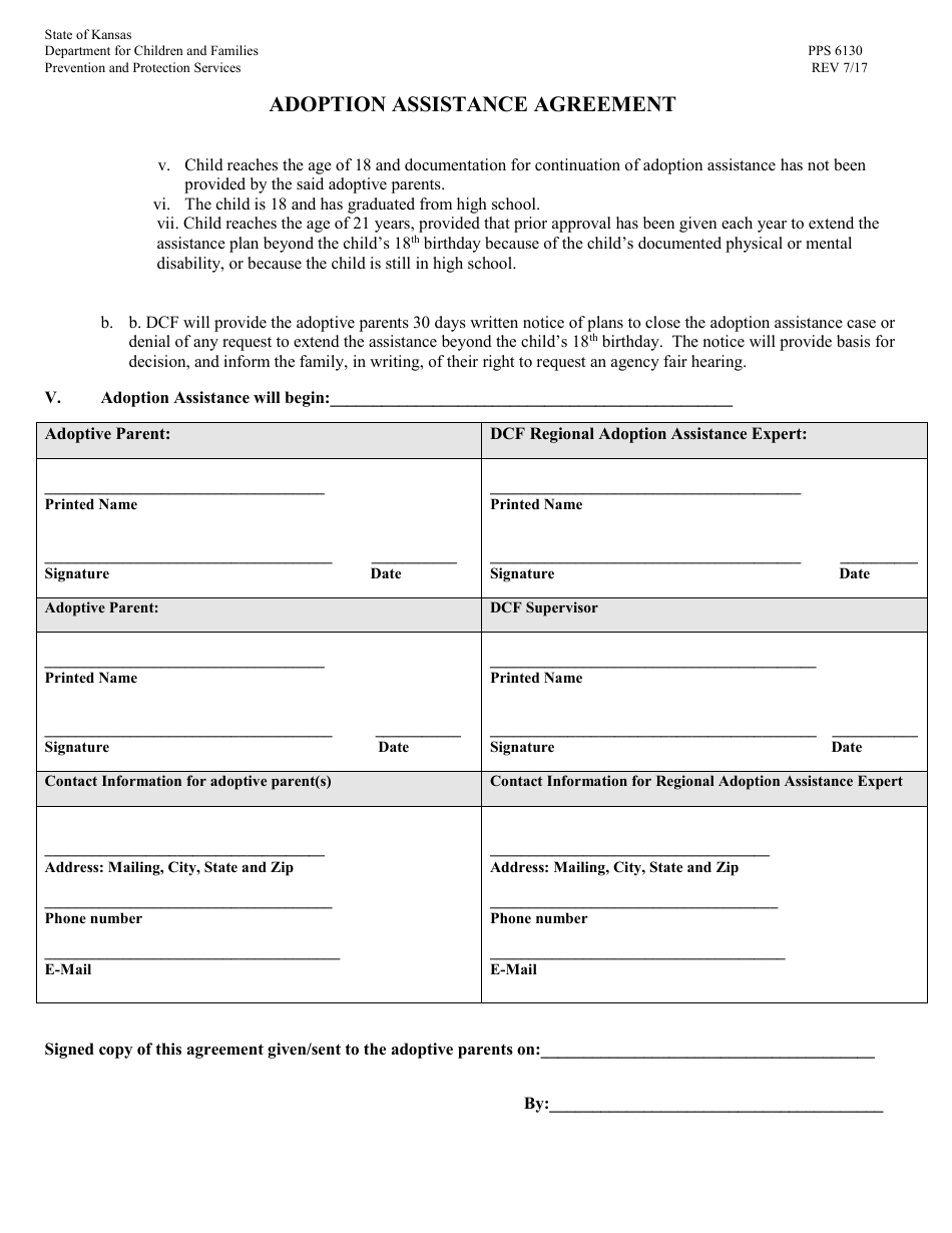 Form PPS6130 Adoption Assistance Agreement - Kansas, Page 3