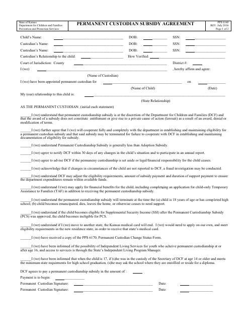 Form PPS6160 Permanent Custodian Subsidy Agreement - Kansas