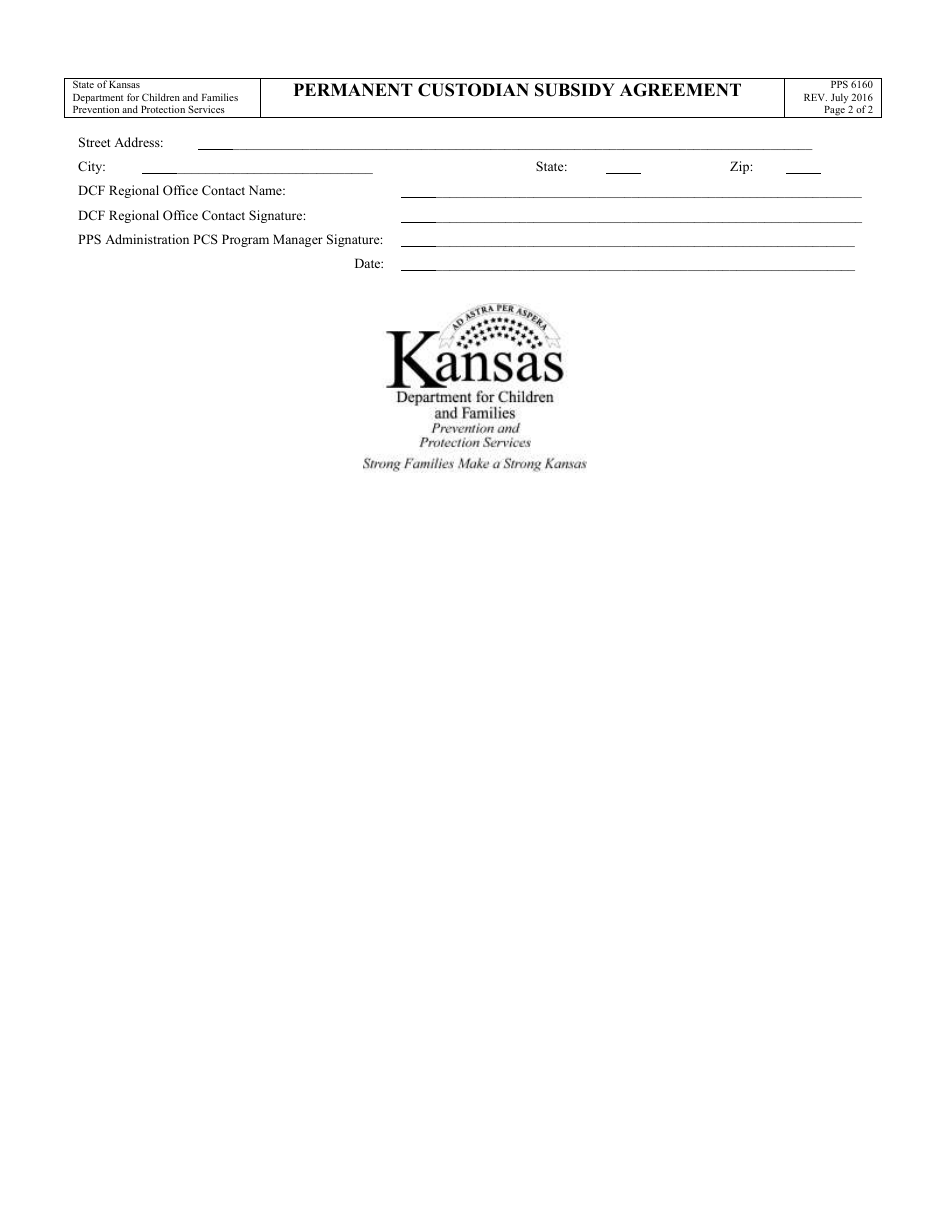 Form PPS6160 Permanent Custodian Subsidy Agreement - Kansas, Page 2