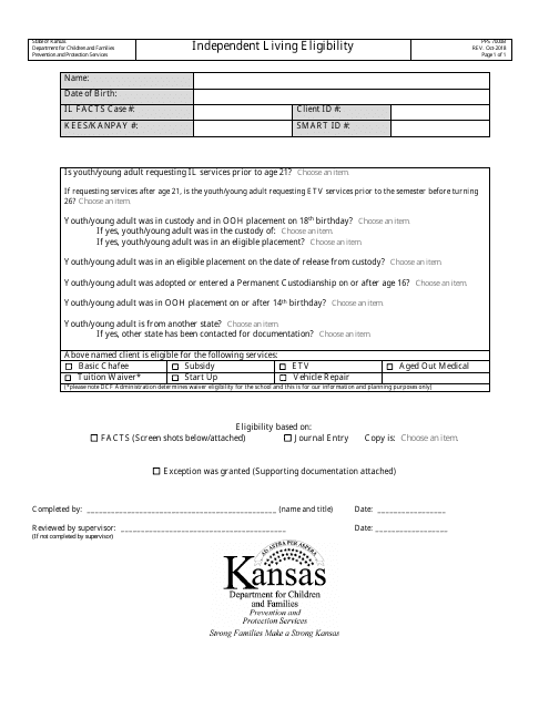 Form PPS7000B Independent Living Eligibility - Kansas