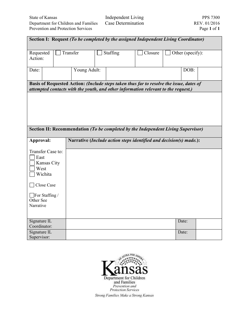 Form PPS7300 Independent Living Case Determination - Kansas, Page 1