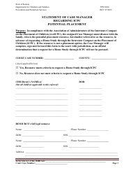 Document preview: Form PPS9100 Statement of Case Manager Regarding Icpc Potential Placement - Kansas