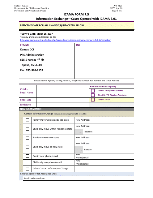 Form PPS9121 (ICAMA Form 7.5)  Printable Pdf