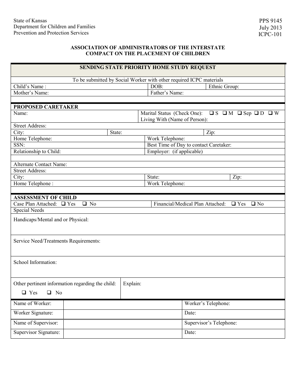 Form PPS9145 Fill Out, Sign Online and Download Printable PDF, Kansas