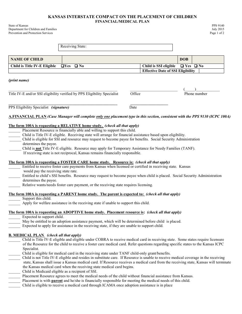 Form PPS9140 Download Printable PDF Or Fill Online Kansas Interstate 