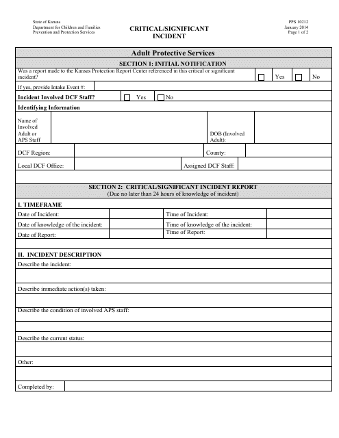 Form PPS10212 Critical/Significant Incident - Kansas