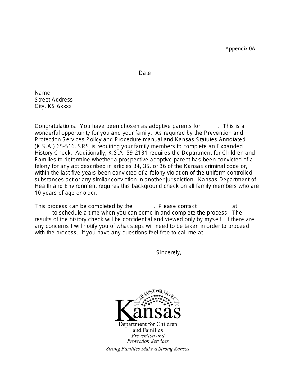Appendix 0A Expanded History Check Letter - Kansas, Page 1