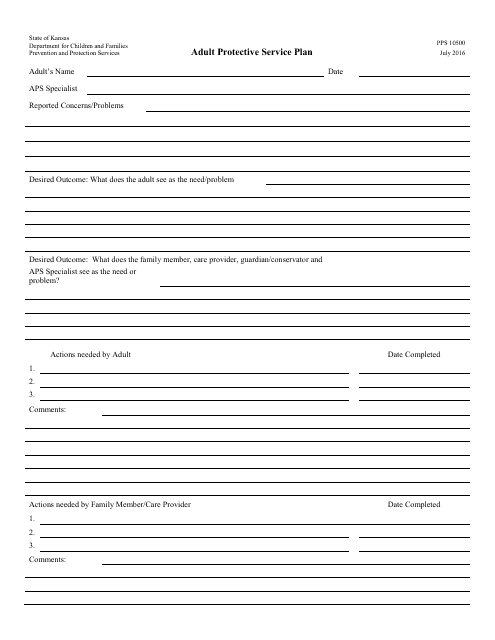 Form PPS10500 Adult Protective Service Plan - Kansas