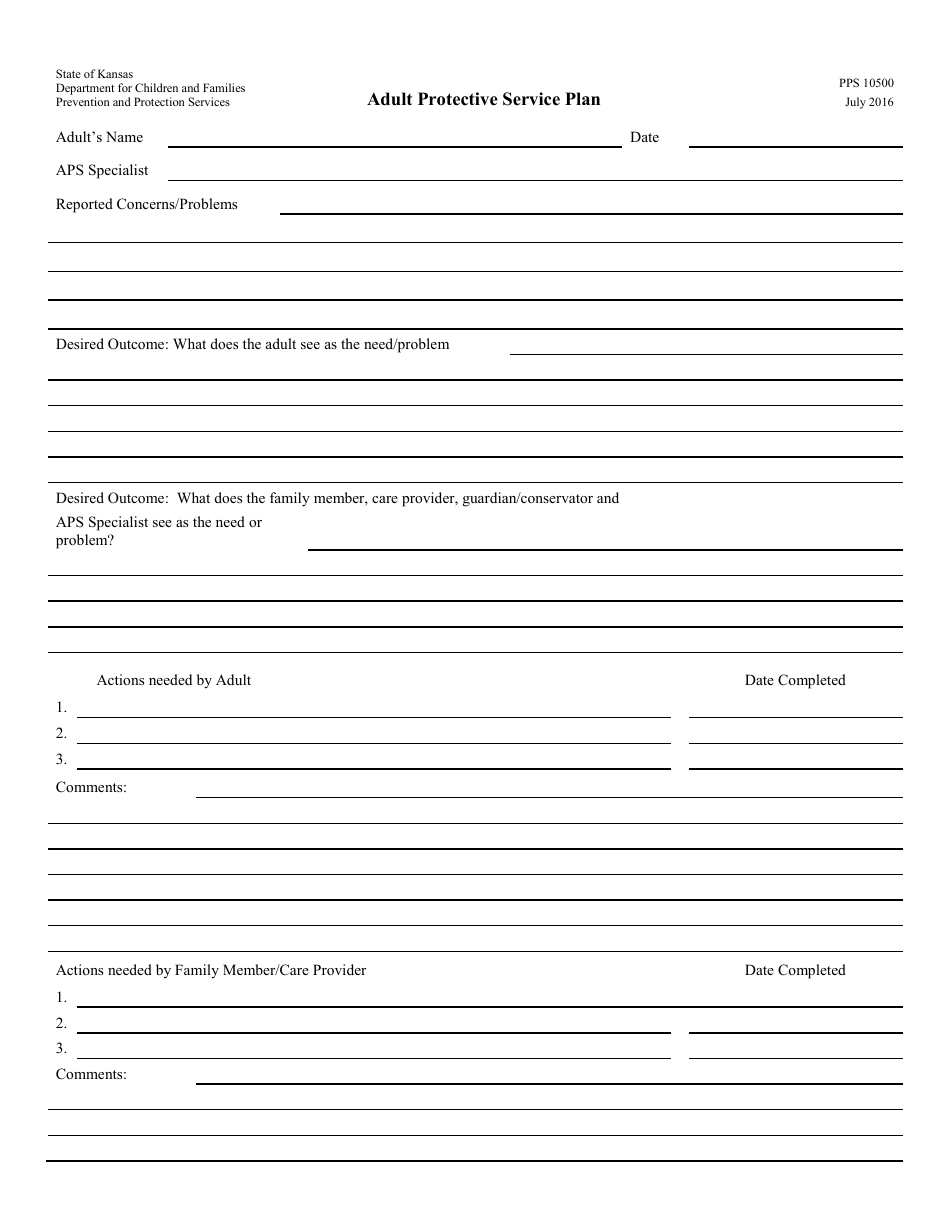 Form PPS10500 Adult Protective Service Plan - Kansas, Page 1