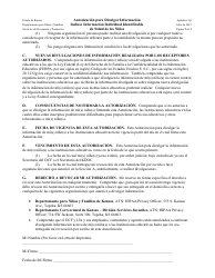 Apendice 5q - Autorizacion Para Divulgar Informacion Incluso Informacion Individual Identificable De Salud De Los Ninos - Kansas (Spanish), Page 2