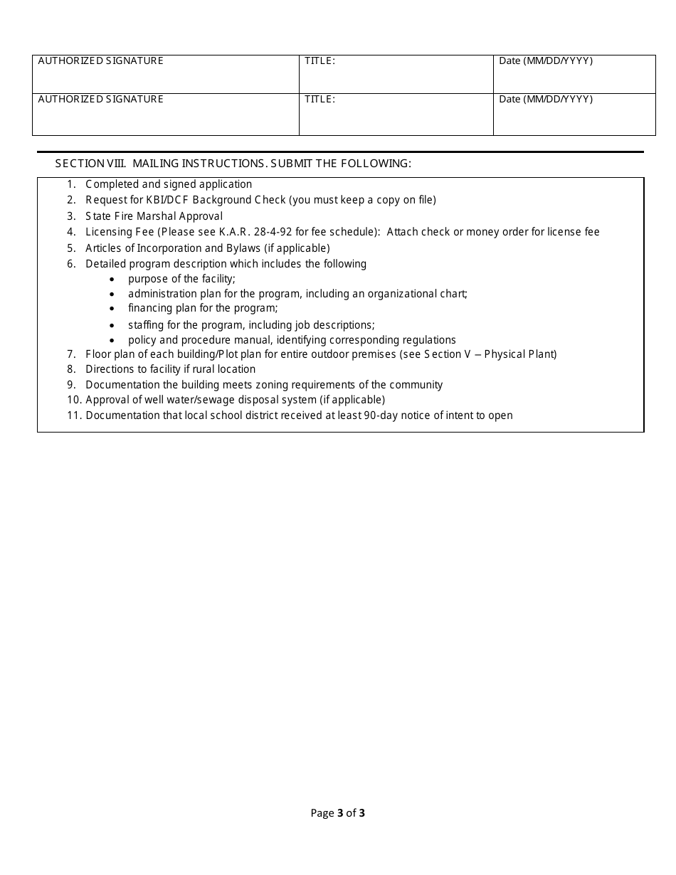 Form FCL051 Application for License to Operate a Residential Facility for Children and Youth - Kansas, Page 3