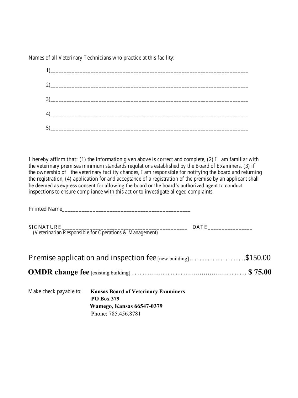 Operating Managing Veterinarian Registration Application Form - Kansas, Page 2