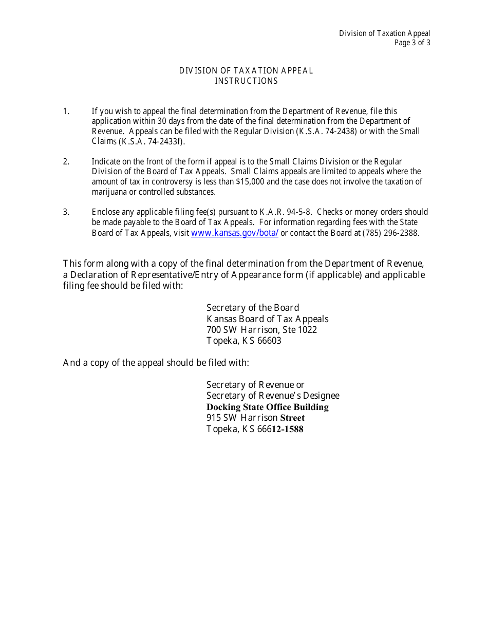 Form BTA-DT Division of Taxation Appeal - Kansas, Page 3