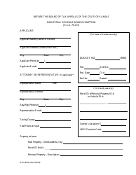 Document preview: Form BTA-IRBX Industrial Revenue Bond Exemption - Kansas