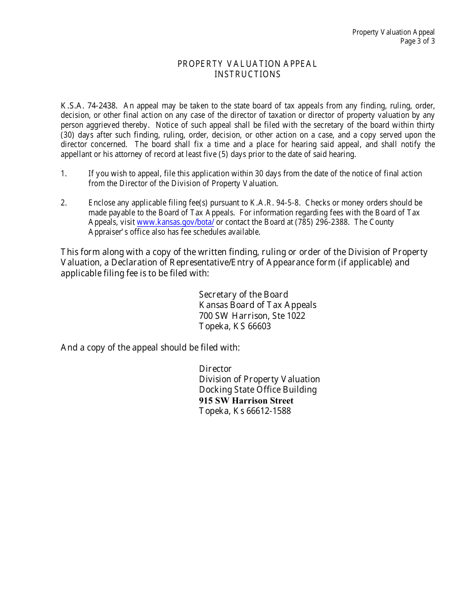 Form CTA-PV Division of Property Valuation Appeal - Kansas, Page 3