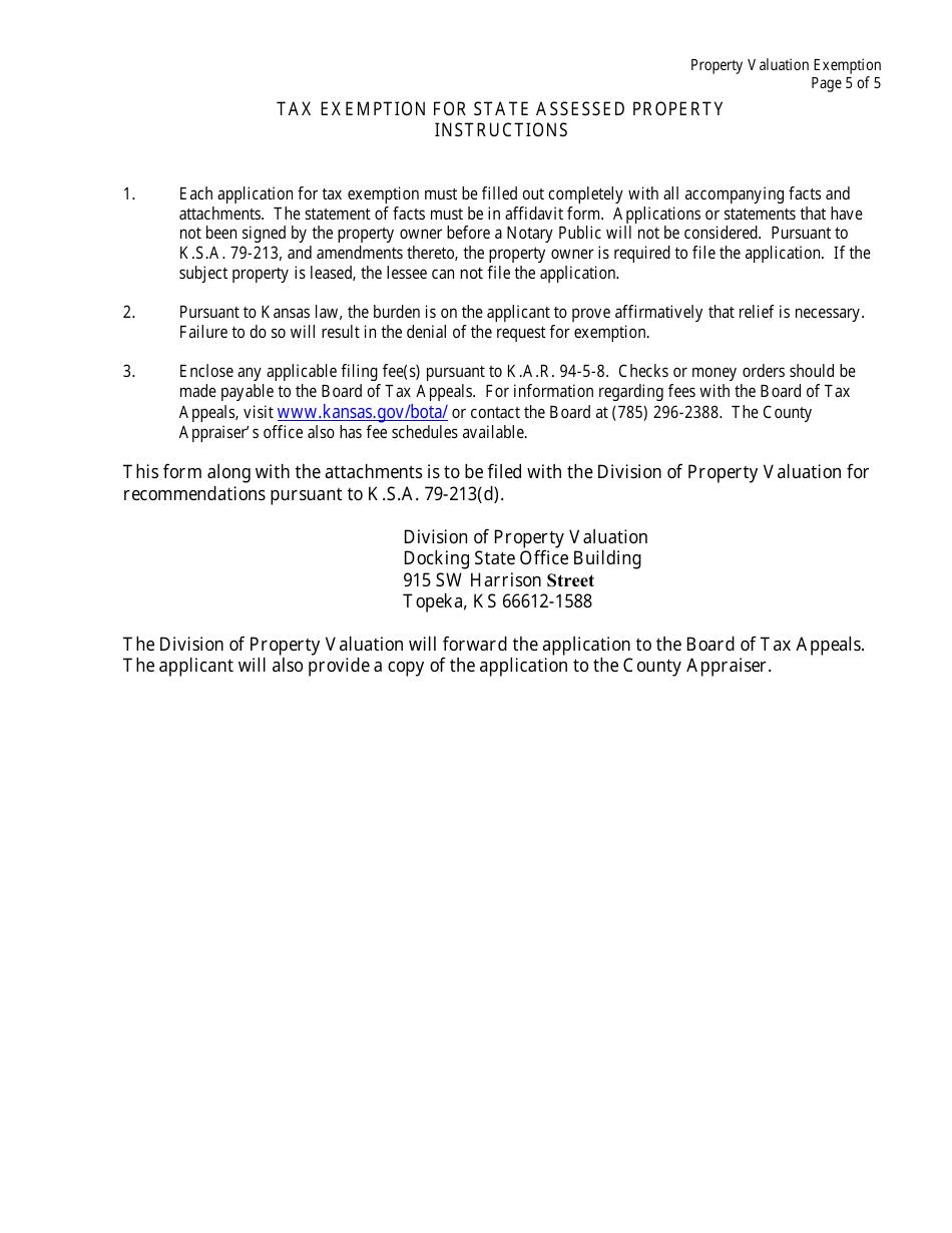 Form CTA-PVX Property Valuation Exemption - Kansas, Page 5