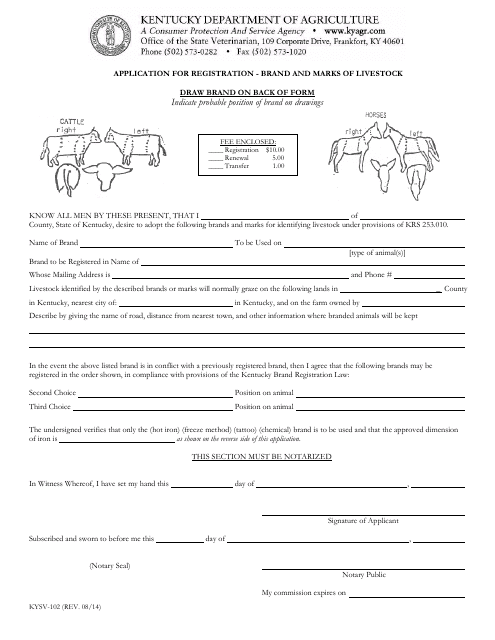 Form KYSV-102  Printable Pdf