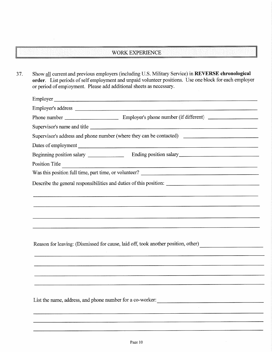 Judicial and Gubernatorial Background Information Form - Kansas, Page 10