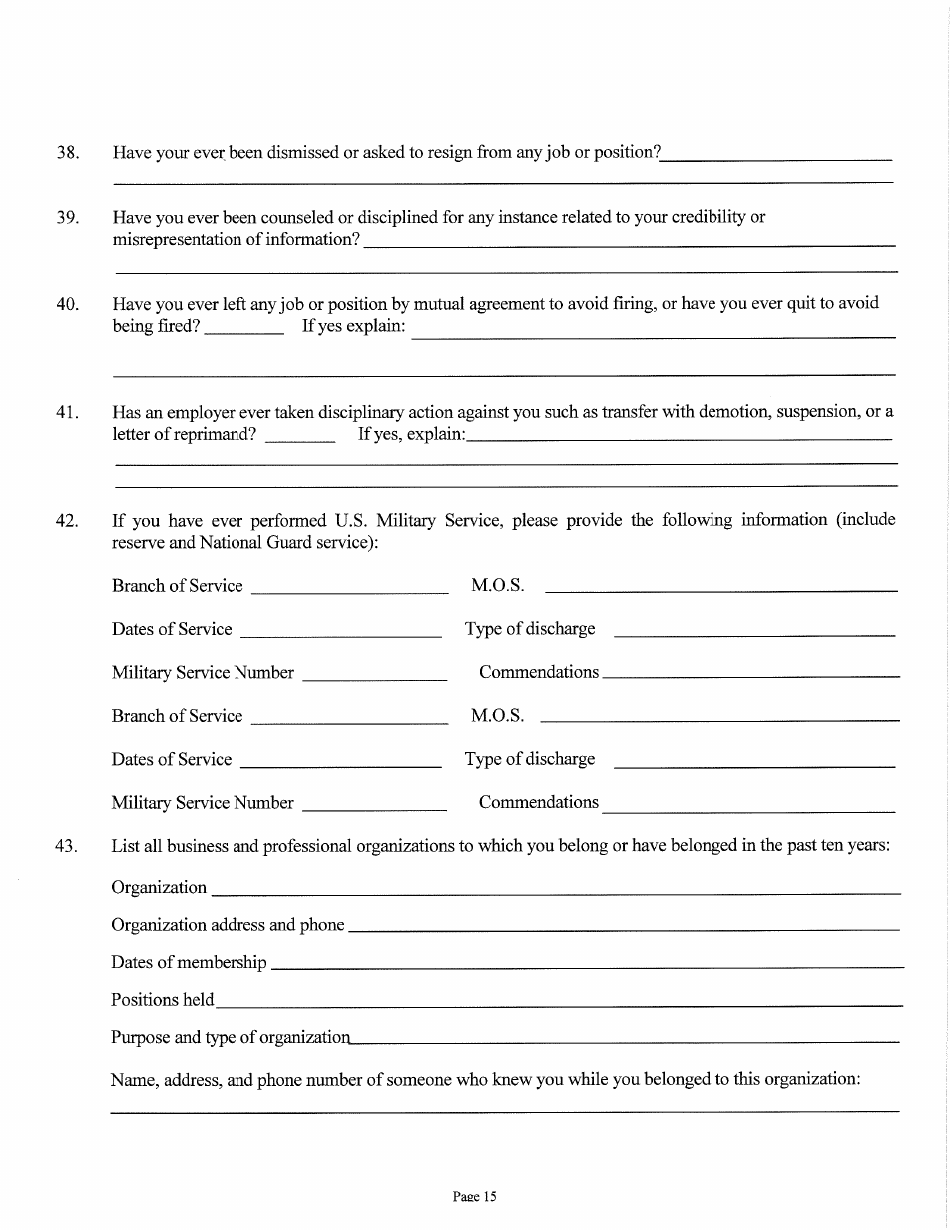Judicial and Gubernatorial Background Information Form - Kansas, Page 15