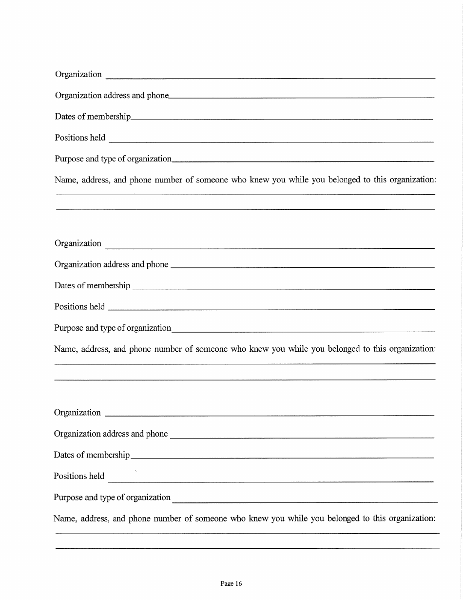 Judicial and Gubernatorial Background Information Form - Kansas, Page 16
