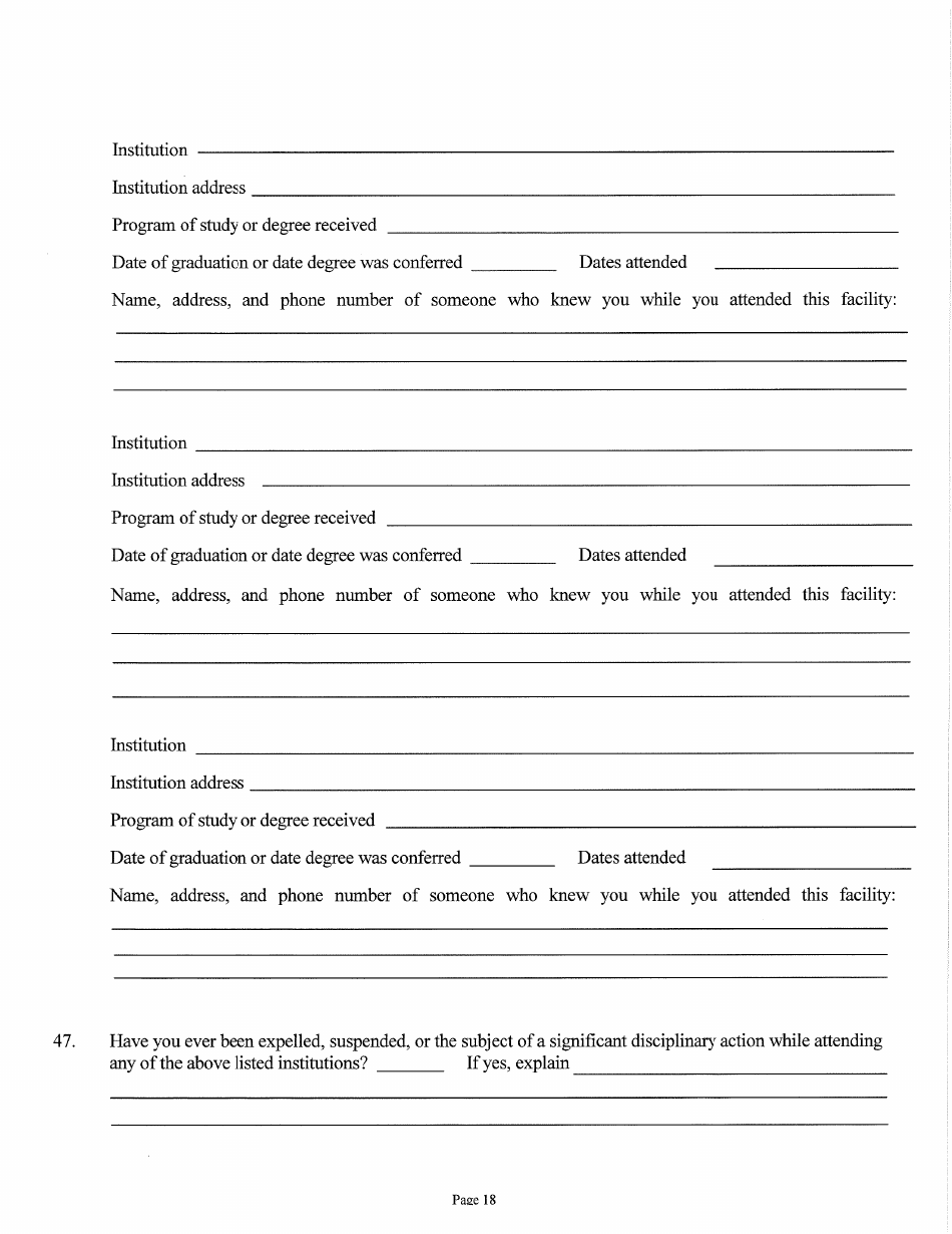 Judicial and Gubernatorial Background Information Form - Kansas, Page 18