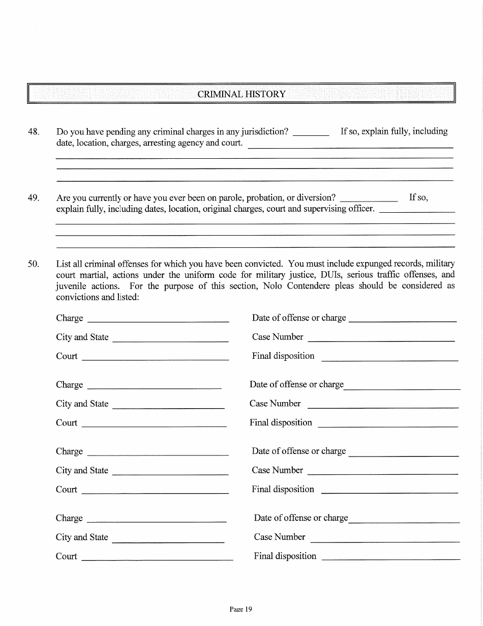 Judicial and Gubernatorial Background Information Form - Kansas, Page 19