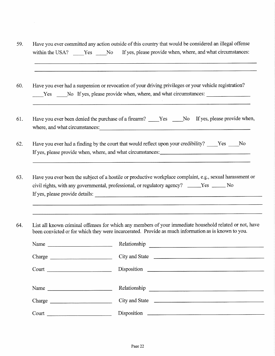 Judicial and Gubernatorial Background Information Form - Kansas, Page 22