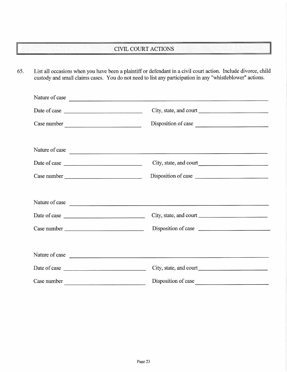 Judicial and Gubernatorial Background Information Form - Kansas, Page 23