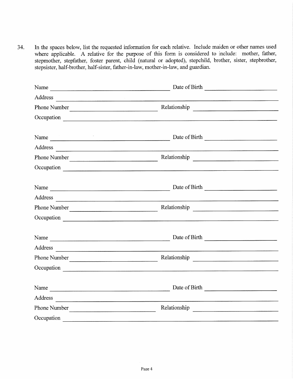 Judicial and Gubernatorial Background Information Form - Kansas, Page 4