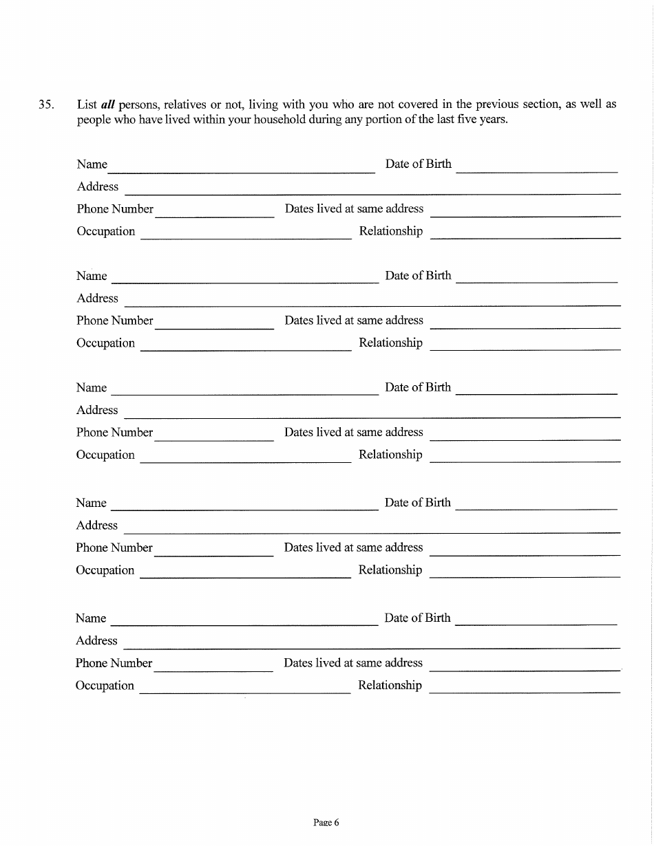 Judicial and Gubernatorial Background Information Form - Kansas, Page 6