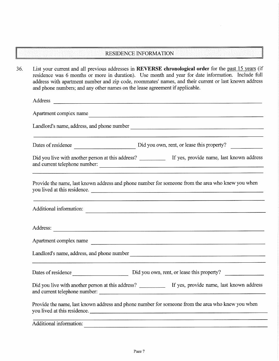 Judicial and Gubernatorial Background Information Form - Kansas, Page 7