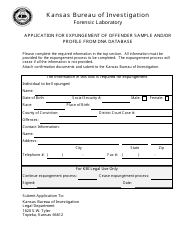Document preview: Application for Expungement of Offender Sample and/or Profile From Dna Database - Kansas
