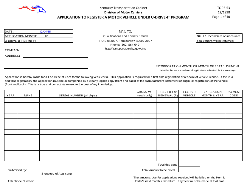 Form TC95-53  Printable Pdf