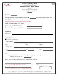 Document preview: Form TC95-607 For-Hire Authority Vehicle Add on - Kentucky