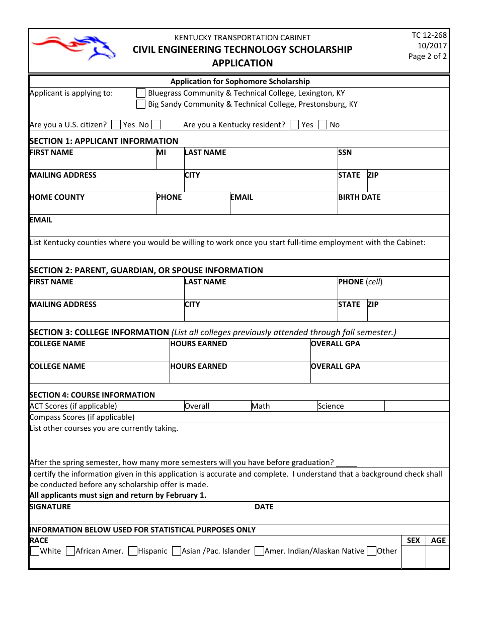 Form TC12-268 Civil Engineering Technology Scholarship Application - Kentucky, Page 3