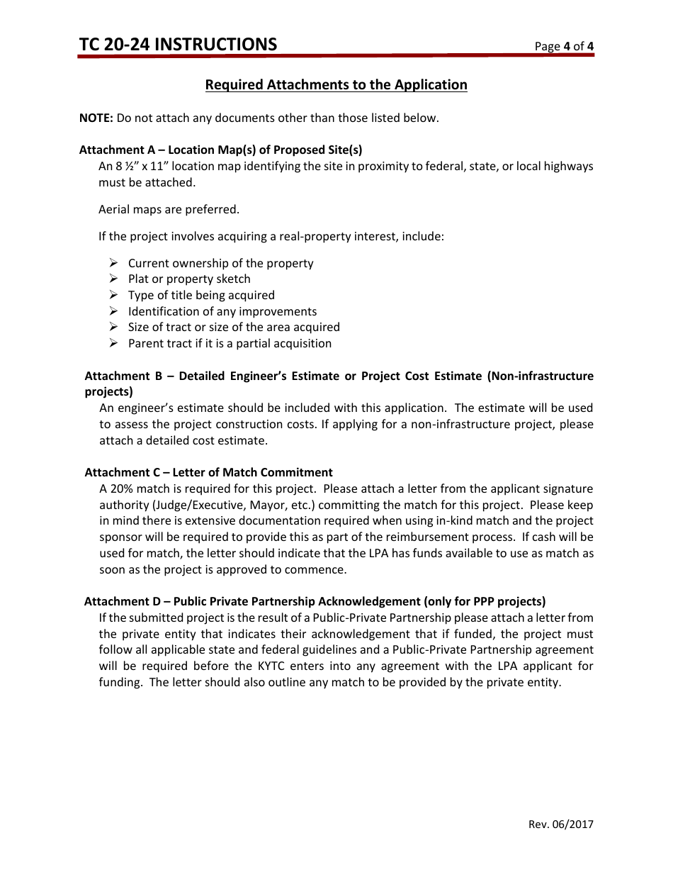 Instructions for Form TC20-24 Congestion Mitigation Air Quality (Cmaq) Program Application - Kentucky, Page 4