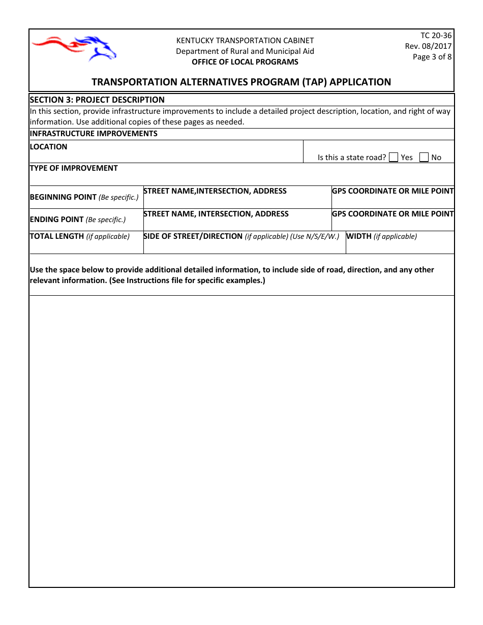 Form TC20-36 Transportation Alternatives Program (Tap) Application - Kentucky, Page 3