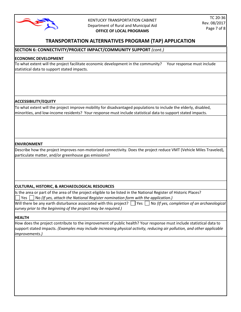 Form TC20-36 Transportation Alternatives Program (Tap) Application - Kentucky, Page 7