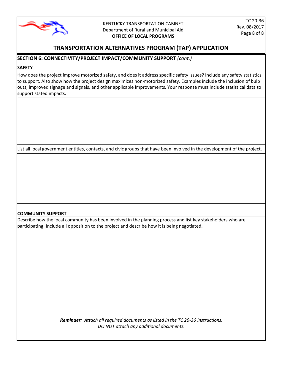 Form TC20-36 Transportation Alternatives Program (Tap) Application - Kentucky, Page 8