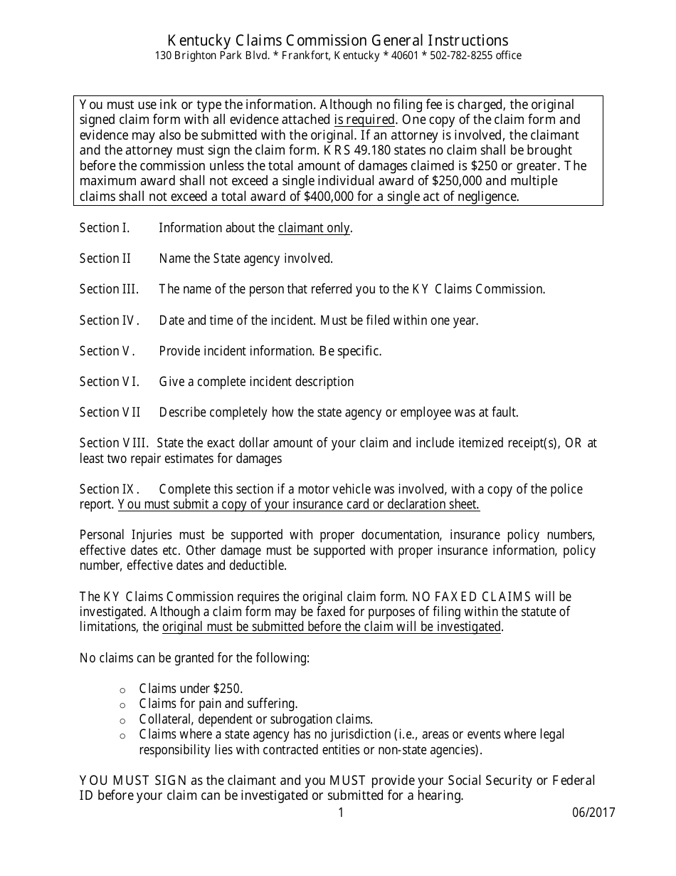 Kentucky Claim Form - Fill Out, Sign Online and Download PDF ...
