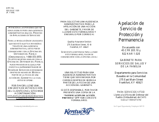 Formulario DPP-154 Apelacion De Servicio De Proteccion Y Permanencia - Kentucky (Spanish)