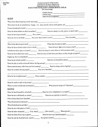 Form DSS-892 Daily Routine for a Preschool Child (0-5 Years of Age) - Kentucky