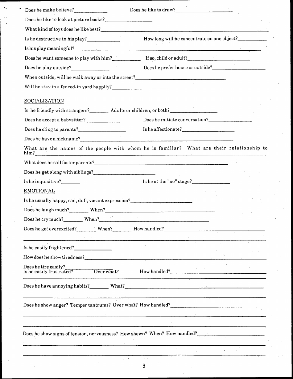Form DSS-892 Daily Routine for a Preschool Child (0-5 Years of Age) - Kentucky, Page 3