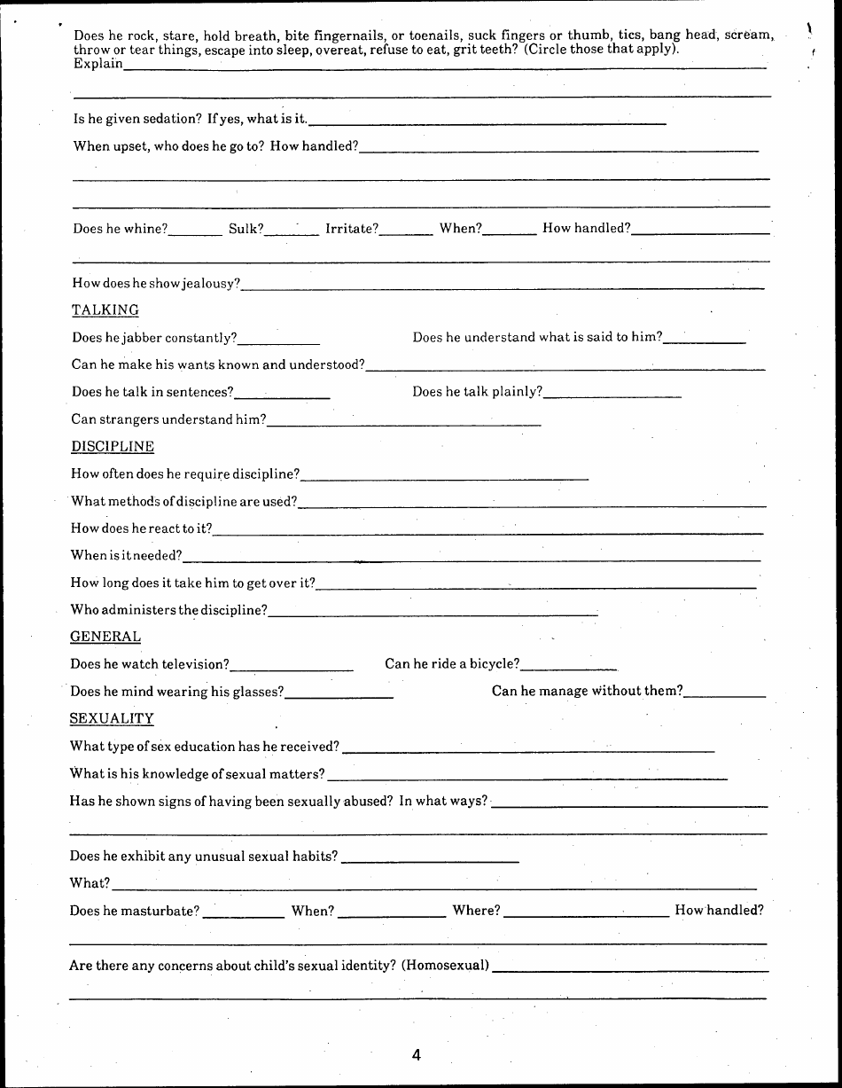 Form DSS-892 Daily Routine for a Preschool Child (0-5 Years of Age) - Kentucky, Page 4