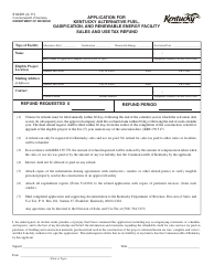 Document preview: Form 51A301 Application for Kentucky Alternative Fuel, Gasification, and Renewable Energy Facility Sales and Use Tax Refund - Kentucky