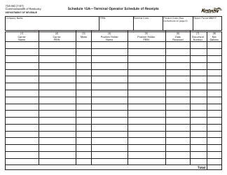 Document preview: Form 72A180 Schedule 15A Terminal Operator Schedule of Receipts - Kentucky
