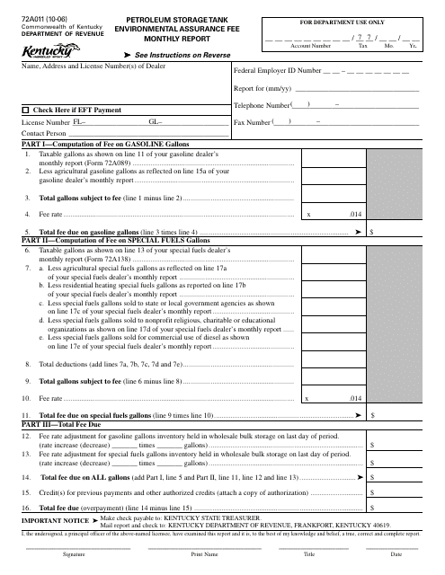 Form 72A011  Printable Pdf