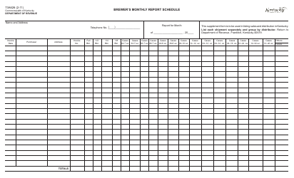 Document preview: Form 73A626 Brewer's Monthly Report Schedule - Kentucky