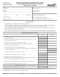 Document preview: Form 72A066 Application for Refund of Kentucky Tax Paid on Gasoline Used in Operation of Aircraft - Kentucky