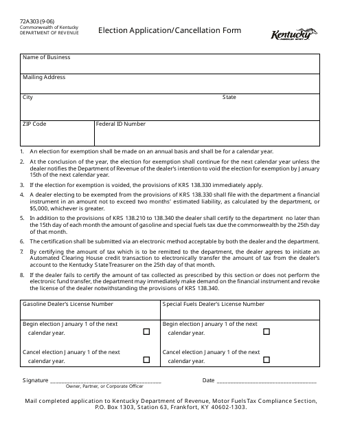 Form 72A303  Printable Pdf